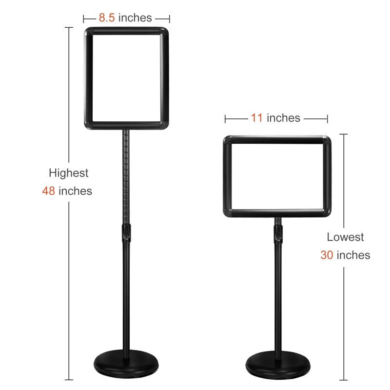SCZS Sign Stand Adjustable Pedestal Sign Holder Stand, Poster Stand Aluminum Snap Open Frame for 8.5X11 Inches with Heavy Round Base, Both Vertical and Horizontal Sign Displayed (8.5x11inches(2pack)) - Image 4